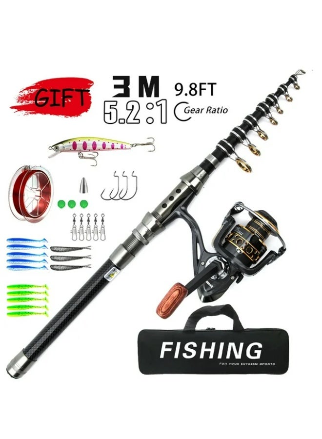 Bukela 3.0m Telescopic Fishing Rod Reel Combination Fishing Rod Reel Combo Trout Rod and Left and Right Hand Interchangeable Fishing Reel Set Sea Fishing Rod Sea Fishing Clam Ice - Image 1
